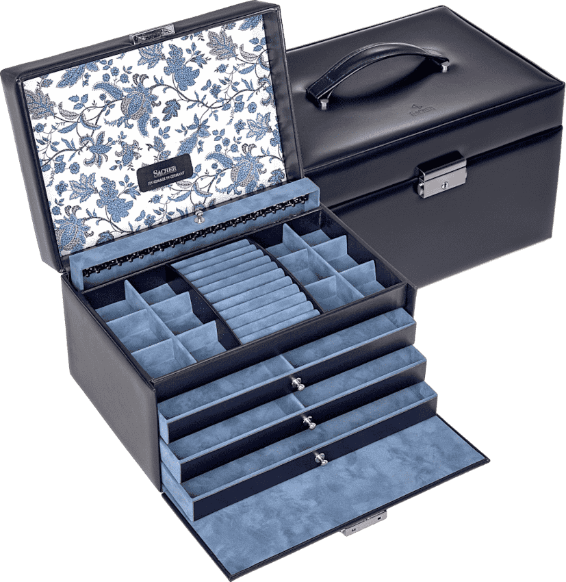 Yamazaki Schmuck-Schatulle Uhren-Kasten Ständer Kästchen Koffer Box drehbar weiß 