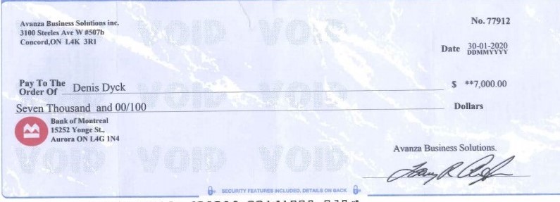 Avanza BMO Fraud Cheque